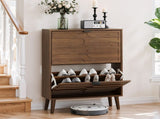 60cm Walnut Shoe Storage Cabinet,Medieval Modern Independent Shoe Cabinet, Fence Shoe Cabinet with 2 W6296P537668