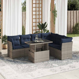 7 Piece Garden Sofa Set with Cushions Black Poly Rattan Acacia 3326172