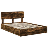 Storage Bed with Drawer Smoked Oak 140 x 200 cm Engineered Wood 3412273