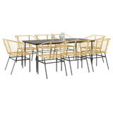 9 Piece Garden Dining Set Brown Poly Rattan Glass 3334498