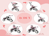 6 in 1 Kids Trike Push Bike w/ Push Handle, Canopy, 5-point Safety Belt, Storage, Footrest, Brake, T3398P347547