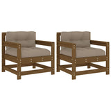 Garden Chairs with Cushions 2 pcs Honey Brown Solid Wood Pine 825565
