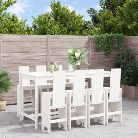 9 Piece Garden Bar Set White Solid Wood Pine 3157788