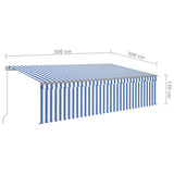 Manual Retractable Awning with Blind&LED 5x3m Blue&White 3069461