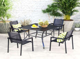 94 x 94 cm Garden Table with Parasol Hole, Outdoor Dining Garden Table for Four with Slatted Metal T3398P317602