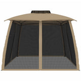 Gazebo with Double Roof and Mesh Walls Taupe 3.93x2.93 m Steel 368453