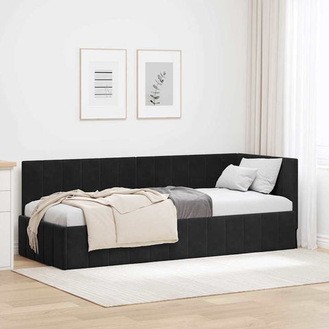 Corner Bed Frame with Headboard Black 80 x 200 cm Velvet 42016292