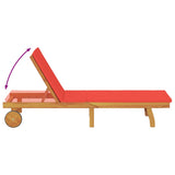 Sun Lounger Reclining with Cushion Red Solid Acacia Wood 3407703