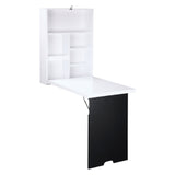Folding Wall-Mounted Drop-Leaf Table, Convertible Wall Table With Chalkboard and Storage Shelf, T3398P329947