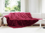 Anti-Slip Faux Rabbit Fur Blanket Olite Bordeaux Red Polyester 42021851