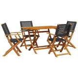 5 Piece Garden Dining Set Black Poly Rattan and Solid Wood 3281694