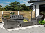 Four-Piece Rattan Sofa Set, with Glass-Top Table - Light Grey T3398P318592