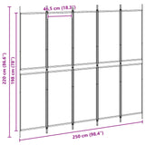 5-Panel Room Divider Beige 250 x 220 cm Fabric 42039225