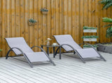 3 Pieces Lounge Chair Set Metal Frame Garden Outdoor Recliner Sunbathing Chair with Table, Light T3398P314692