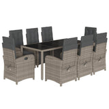 9 Piece Garden Dining Set with Cushions Grey Poly Rattan 3212467