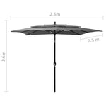 3-Tier Garden Parasol with Aluminium Pole Anthracite 2.5x2.5 m 313838