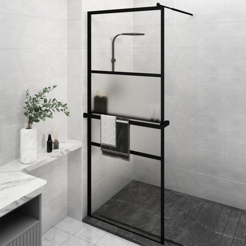 ZNTS Walk-in Shower Wall with Shelf Black 80x195 cm ESG Glass&Aluminium 3185450