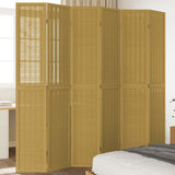 Room Divider 6 Panels Brown Solid Wood Paulownia 358828