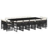 15 Piece Garden Dining Set with Cushions Black Poly Rattan 3210870