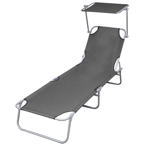 ZNTS Folding Sun Lounger with Canopy Steel Grey 44291