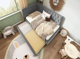 Upholstered Bed Daybed with Pull-Out Bed, 3FT Single Sofa Bed 90 x 190 cm, Ottoman Bed Trundle Beds N601P377081G