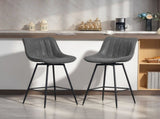 Set of 2 PU Leather Swivel Bar Stools - Grey T3398P423889