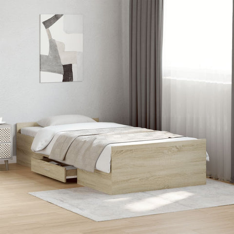 Bed Frame with Drawers without Mattress Sonoma Oak 75x190 cm Small Single 3280351
