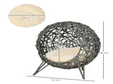 Rattan Elevated Cat Bed House Kitten Basket Ball Shaped Pet Furniture w/ Removable Cushion T3398P349859