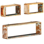 3 Piece Wall Cube Shelf Set Soild Reclaimed Wood 285845
