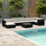 Patio Furniture Black and Cream Poly Rattan, Steel, Polyester Large 41271