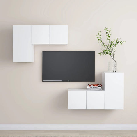 4 Piece TV Cabinet Set White Engineered Wood 3078688