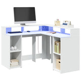Desk with LED Lights White 130x130x91 cm Engineered Wood 3309447
