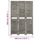3-Panel Room Divider Grey 106.5x166 cm Solid Wood 338574