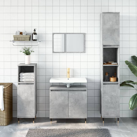 ZNTS 3 Piece Bathroom Cabinet Set Concrete Grey Engineered Wood 3187785