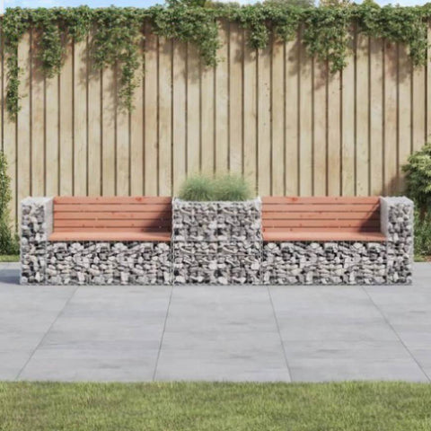 ZNTS Garden Bench with Gabion Basket Solid Wood Douglas 3196246