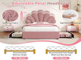 3ft Single Upholstered Bed with Adjustable Chic Petal Headboard, Soft Velvet Bed Frame with 2 N652P296621P