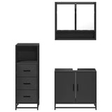 ZNTS 3 Piece Bathroom Furniture Set Black Engineered Wood 3301035