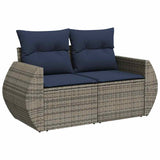 8 Piece Garden Sofa Set with Cushions Grey Poly Rattan Acacia 3326682