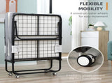 Folding Bed with 10cm Mattress, Portable Foldable Guest Bed with Sturdy Metal Frame on Wheels T3398P343012
