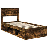 Bed Frame with Mattress Smoked Oak 90 x 200 cm Solid Pine Wood 3409811