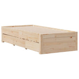 Bed Frame without Mattress with Drawers 90x190 cm Single Solid Wood Pine 3308825
