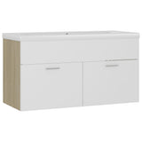 Sink Cabinet with Built-in Basin White and Sonoma Oak Engineered Wood 3070843