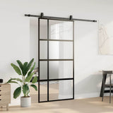 Sliding Door with Hardware Set Black 102.5x205 cm Tempered Glass 3375980