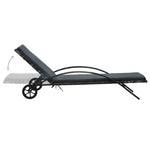 Sun Lounger with Cushion & Wheels Poly Rattan Anthracite 47749