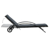 Sun Lounger with Cushion & Wheels Poly Rattan Anthracite 47749