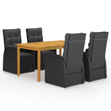 5 Piece Garden Dining Set with Cushions Black Poly Rattan 3095289