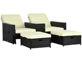 5PC PE Rattan Sun Lounger, Outdoor Wicker 5-level Adjustable Recliner Sofa Bed with Storage Side T3398P317829