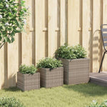 ZNTS Garden Planters 3 pcs Grey Poly Rattan 366397