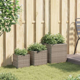 ZNTS Garden Planters 3 pcs Grey Poly Rattan 366397