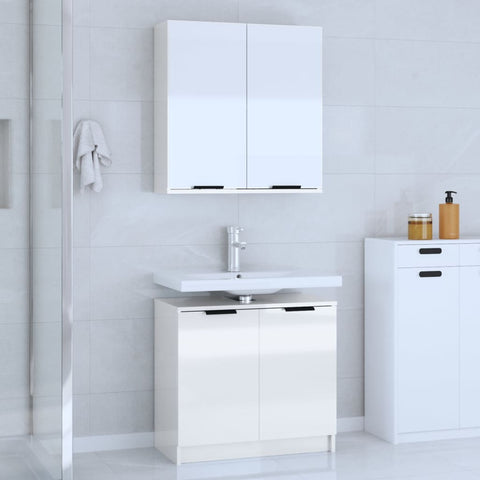ZNTS 2 Piece Bathroom Cabinet Set High Gloss White Engineered Wood 3115864